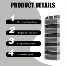 1 Pack Over The Door Storage Organizer With 5 Pockets 10 Mesh Side Pockets, 44 Lbs Weight Capacity Door Hanging Organizers And Storage For Bedroom, Bathroom, Pantry, Dorm - 米色 - 查看 4