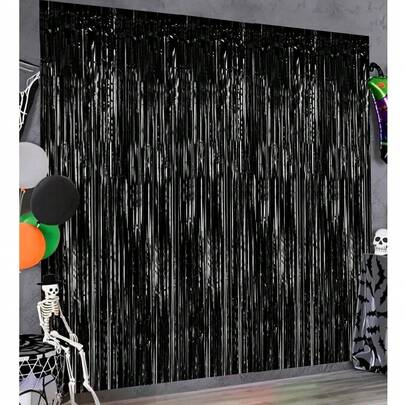4개 할로윈 파티 블랙 플라스틱 비 커튼 배경 천, 할로윈 테마 컬러 블록 태슬 스트리머, 홈 파티 룸 배경 장식에 적합, 문 프레임 창 장식, 생일 파티 장식에 이상적, 휴일 축하에 적합, 할로윈 배경 장식, 할로윈 선물, 할로윈 의상 파티 장식, 요소 장식, 축제
