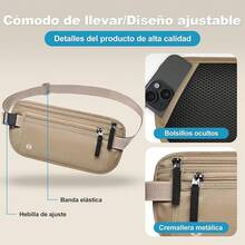 Cangurera Mujer y Hombres con Soporte Delgado para Pasaporte y Cremallera Invisible,Cinturón de Viaje con Tecnología Bloqueo RFID, Riñonera para Viaje, Deporte, Running, Ejercicio (Negro) - Caqui - Ver 5