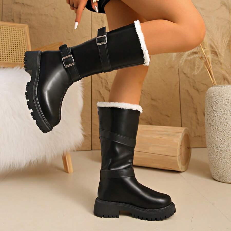 Giày bốt cao đến đùi dành cho nữ mùa thu/đông, giày bốt cưỡi ngựa đế dày mới, giày bốt cao đến đầu gối, vừa vặn, chống thấm nước, lót ấm - màu đen - Xem 1