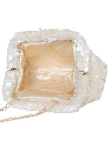 New Handmade Bling Bling Sequin Evening Clutch Bag, Fashionable Clasp Dumpling Bag For Formal Events - Apricot - View 2