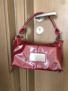 复古摩托车风格大容量女士手提包，休闲时尚设计，通勤、户外、日常购物、单肩斜挎皆宜 - 紅色 - 查看 5