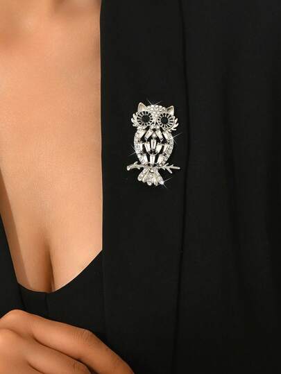 1 pieza Broche de búho completamente cuajado de rhinestones para mujeres, regalo de joyería elegante para fiesta, boda, festividad
