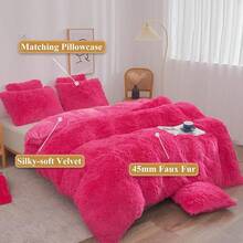 Plush Shaggy Duvet Cover Set, Ultra Soft Fluffy Bedding Sets 3 Pieces (1 Fuzzy Comforter Cover + 2 Pillow Cases), Zipper Close (, Pink), Luxury Bedding - Hot Pink - 查看 2