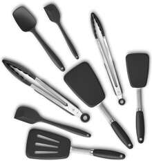 Juego de espátulas de silicona, volteadores, pinzas, utensilios de cocina, espátulas resistentes al calor para cocinar, mezclar, hornear, libres de BPA, seguros para lavavajillas, negro - Macaron azul - Ver 1