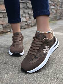 Tênis Esportivos Femininos com Cadarço, Sola Grossa Bico Redondo Respirável, Novos Tênis Casuais Marrons para Outono, Sola Macia, Caminhada, Moda, Uso Diário