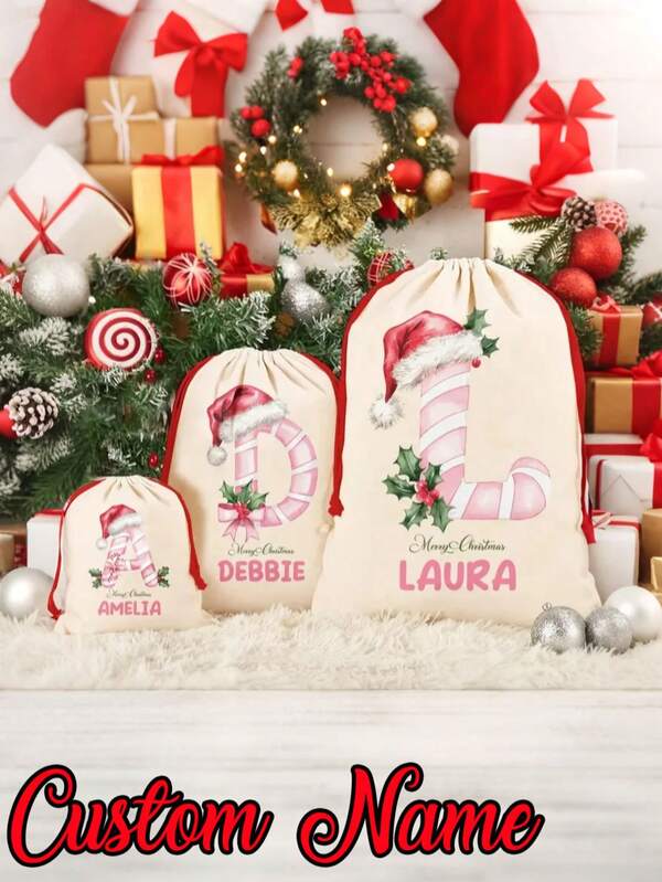 1pc- Personalized Santa Claus Bags, Custom Name Christmas Gift Bags, Custom Text Santa Claus Bags, High-End Custom Santa Claus Bags, Pink-Themed Linen Bags, Thick Canvas Personalized Christmas Gift Bags, Luxury Canvas Christmas Toy Bags, Custom Christmas Decoration Christmas Gift Bags, Extra-Large Christmas Canvas Bags