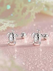 1 Pair 925 Sterling Silver Hypoallergenic Sea Turtle Stud Earrings, Cute & Playful, Spiral Ear Plugs Won't Fall Off, Delicate & Adorable, Gift Box Packaging, Suitable For Daily Wear Or Holidays, Gift For Girls, Friends, Back To School, Christmas - one-size - View 10