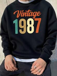 Men's 1987 Vintage Print Retro 80s Nostalgia Crewneck Sweatshirt - Green With Multicolor Number Design,Fall Hoodies,Men's Fall Clothes,Street Wear,Halloween,Mens Hoodies,Y2k Clothes,Jesus Hoodie,Thanksgiving Day,Nightmare Before Christmas,Christmas - màu đen - Xem 1