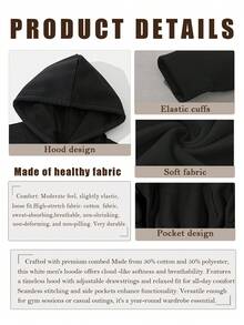 Men Oversized Pullover Drop Shoulder Hoodie Heavyweight CVC Fleece Kangar Oo Pocket Relaxed Fit Sweatshirt Blanks - 黑色 - 查看 3