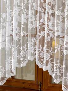 1pc French Romantic Floral Lace Arch Sheer Curtain (Width: 118 Inches Length: 63 Inches) - Large Size, Suitable For Home Decor, Transparent Design Ideal For Living Room, Kitchen And Room Decoration, Perfect Choice For Wedding, Holiday And Party Decoration
