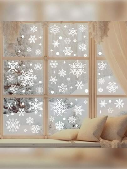 137 Stück/4 Blatt klassische weiße Schneeflocken Fenster Dekorations Aufkleber - wiederverwendbare statische Fensteraufkleber, halbglänzende Weihnachtsdekoration für Glas-Oberflächen Zuhause und im Büro, doppelseitige Weihnachts-Kühlschrankaufkleber und Fensteraufkleber, weiße Schneeflocke Statik Glas Aufkleber, Feiertags-Deko, Weihnachten