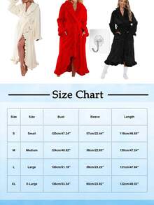 2pcs Women's Super Soft Ruffle Hem Thick Fleece Robe, Ruffle Hem Fashion Robe With Side Pockets, Warm Long Bathrobe, Plush SPA Robe, Loungewear, Sleepwear - Multicolor - View 6