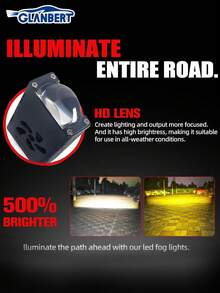 GLANBERT 超亮格栅灯，远近光一体式驾驶灯，迷你投影雾灯，适用于卡车/轿车/越野车/UTV/ATV/摩托车，白/黄工作雾灯