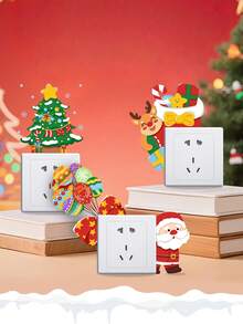 1PC Santa Claus And Gift Switch Sticker, Creative Home Wall Switch Decoration Sticker, Christmas Atmosphere Decoration, Suitable For Living Room, Bedroom, Dining Room, Holiday Decoration