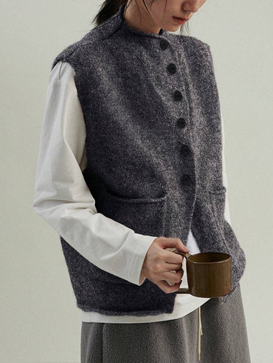 Alicedudu Gilet cardigan femme minimaliste à design de patte oblique pour l'automne/hiver - Gris foncé - Voir 1