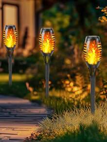 4pcs Outdoor Solar Torch Lights, Solar Path Lights, Solar Lawn Lights, Solar Garden Lights, Solar Flame Lights, Solar Lighting, IP44 Waterproof Ambient Lights, Suitable For Courtyards, Villas, Sheds, Gardens, Terraces, Parties, Picnics, Halloween Festivals, And Other Lighting Applications. - 黑色 - 查看 5