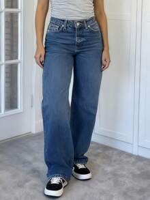 MYOURSA Quần jeans ống đứng dáng suông phong cách vintage rách nhẹ dành cho nữ, thích hợp cho mùa xuân. - Rửa tối - Xem 5