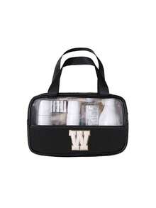1pc Transparent PVC Makeup Bag, Multifunctional Letter Travel Pouch, Waterproof Letter Bag With Minimalist Letter Stickers, Large Capacity Toiletry Bag, Travel Organizer, Cosmetic Bag, Beach Bag, Travel Essentials, Student Supplies, Dorm Necessities, Bathroom Storage, Home Decor, Gift For Girlfriend, Teacher, Mom, Girlfriend, Halloween Gift, Christmas Gift, Autumn/Winter Essential, Autumn Decor, Bedroom Decor