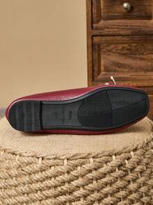 MonaNise Sapatos baixos femininos de bico quadrado, bico fino, com laço de damasco, preto e branco, casuais para atividades ao ar livre, cáqui de alta qualidade, versáteis - Borgonha - Ver 8