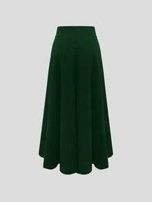 女士高腰及膝办公室半身裙，秋冬 - 墨綠色 - 查看 5