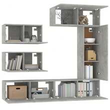 Set di mobili TV Larryhot da 6 pezzi, in legno ingegnerizzato grigio cemento, resistente, facile da montare, ideale per l'arredamento della casa - Grigio - Visualizzare 4