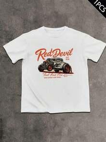 Red Devil Car Racing Tee Men's  Streetwear Graphic T-Shirt,Durable Cotton, Durable  Stylish, Stylish Graphic Design