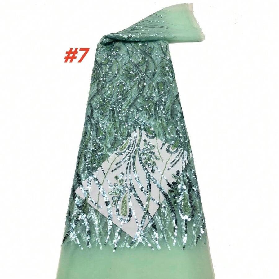 尼日利亚法国亮片网纱薄纱蕾丝面料法国奢华新娘礼服刺绣非洲蕾丝面料2025高品质网料 - 彩色 - 查看 1