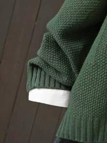 pull tricoté à col ras-du-cou à manches longues avec broderie florale, grande taille, décontracté pour l'automne/l'hiver - Vert sapin - Voir 5