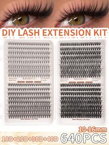 640片/套 单簇假睫毛,浓密型,10D+20D+30D+40D+50D+60D+80D+100D,10-16mm混合长度,单根睫毛,浓密蓬松,自然妆效,适合DIY睫毛嫁接新手,自粘式,分段式,持久耐用,640/448/616/560/570片装 - D - 查看 10