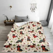 1PC-Cute Dachshund Christmas Blanket - The Typical Pattern Is Printed With (Dachshund, Christmas Tree, Christmas Stockings, Deer, Etc.) A Blanket Full Of Warm And Joyous Christmas Atmosphere, Creating A Warm And Warm Atmosphere. Suitable For Indoor Beds, Office Sofas For Lunch Breaks, Light And Convenient To Carry When Traveling, And Multi-Purpose Blankets That Can Be Decorated Indoors At Home. - Multicolor - View 4