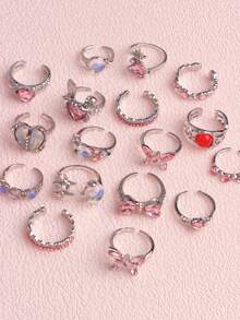 11 Stücke/Los exquisite niedliche rosa Strass-Ringe, Geburtstags-Party-Geschenke für Freunde, Schmuckzubehör für den täglichen Gebrauch