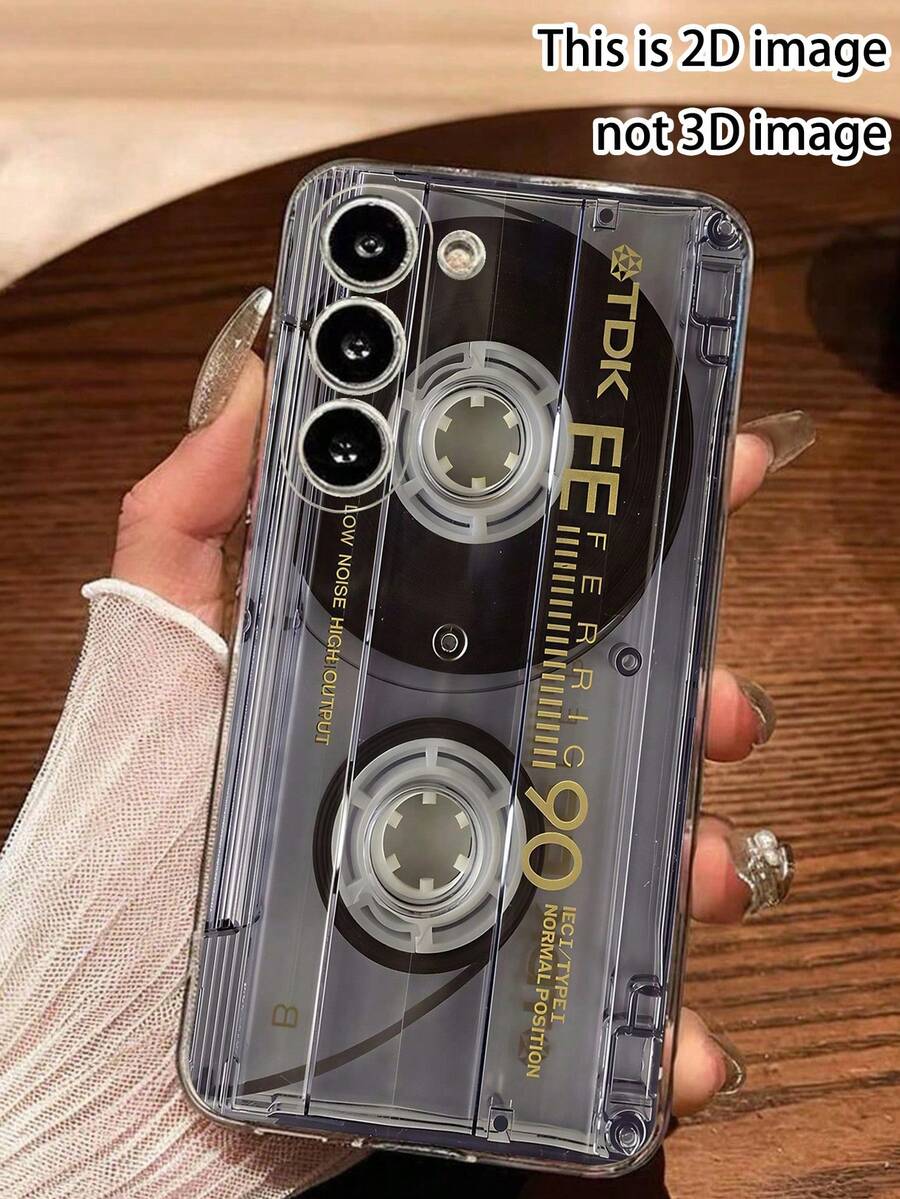 1个卡带/唱片透明软手机壳，兼容三星Galaxy A04e/12/A13/A14/A34/A50/A52/A53/A54/S21/S22/S23/S24/S25/S25 Ultra，2D图案设计 - 無色 - 查看 1