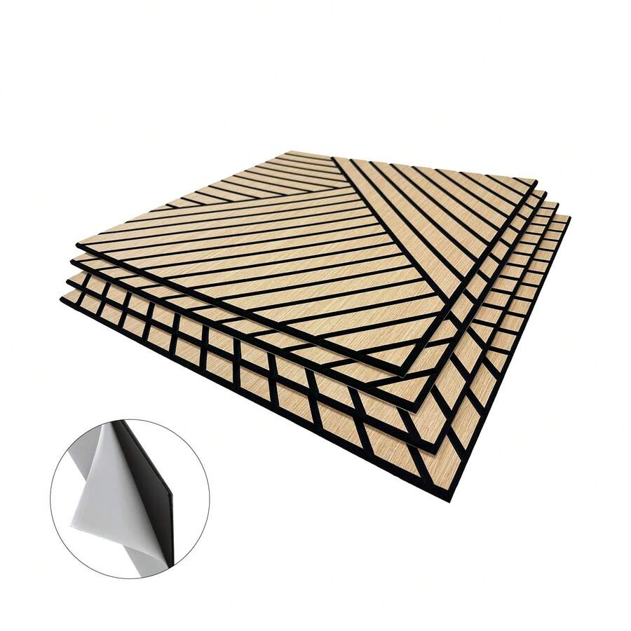 4 Packs Acoustic Wall Panels - Self-Adhesive 3D Wood Slat Wall Panel- Peel And Stick Sound Absorbing Panels For Noise Reducing - Feature Wall Decor For Home & Office