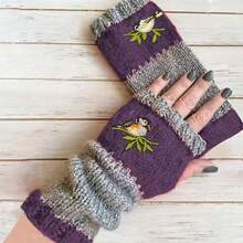 1 paire de gants tricotés mode automne et hiver pour femmes. Gants chauds à motif de couture et broderie, sans doigts. Convient pour l'extérieur, le bureau, les étudiants, etc.