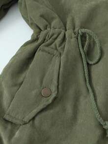 Women's Hooded Jacket, Casual Windbreaker, Solid Color Woven Fabric, Zipper Closure, Suitable For Autumn, Winter, Spring - Army Green - View 5