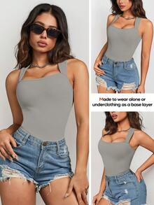 Women's Sexy Ribbed Camisole Crop Top Camisole With Square Neck And Backless Design - Light Grey - View 5