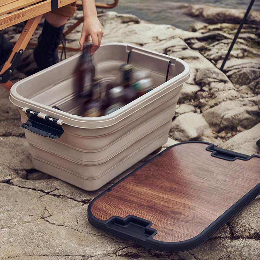 Mesa de caja de campamento Caja de almacenamiento de campamento Caja plegable para acampar Caja de campamento plegable Caja de almacenamiento plegable Organizadores de camping plegables Contenedores de basura plegables para acampar Canasta de picnic de campamento - Marrón - Ver 1