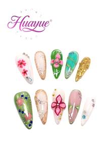 10 Pieces Made By Hand, 3.3 Cm Thin High-Heeled Nail Stickers, Beach Essentials, Nail Patch, Press-On Nails, Nails, Supplies, Summer Nails, Press-On Acrylic Nails, Long Nails, Pink Petals, Stars, Leaves, Diamonds, Three-Dimensional Styling, French Style, Gradient, Three-Dimensional Sculptural Molding Glue, And Versatile, Punk Style, Suitable For Beaches