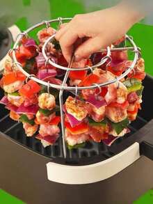 1 pièce - Convient pour la cuisson intérieure/extérieure, contact alimentaire, sans électricité requise, accessoires pour friteuse à air, set de grille de barbecue pour friteuse à air, grille de barbecue ronde en acier inoxydable.