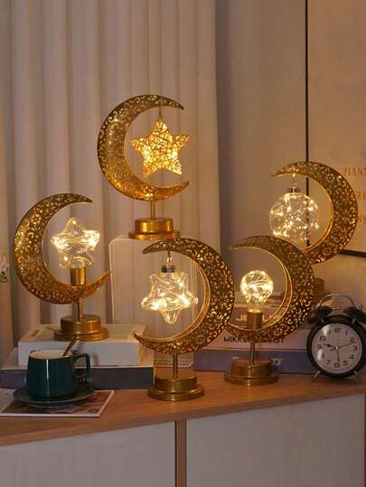 LED Star, Moon, Hanging & Fixed Iron Art Colorful Lights, Suitable For Festivals, Birthdays, Weddings, Bedroom, Bedside Decor Ambient Lighting, Hollow Tabletop Decorative Lamps For Home & Gifts