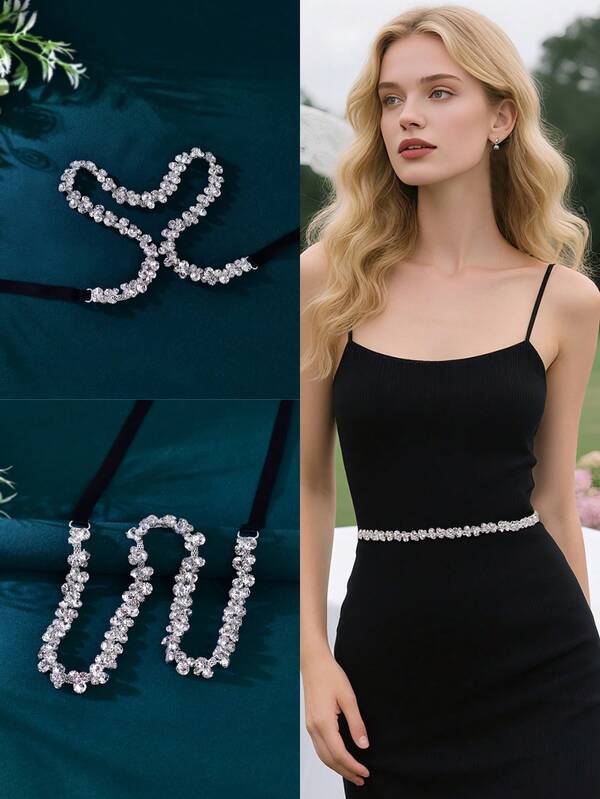 1 حزام خصر من السبائك المرصع بالألماس، حزام خصر لامع بالراين ستون، حزام خصر للعروس، حزام سبائك متين وأنيق مناسب للزفاف والحفلات وعيد الهالوين والهدايا