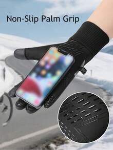 1Pair Winter Cycling Gloves For Men, Outdoor Cycling Reflective Exposed Finger Touch Screen Anti Slip And Velvet Warm Riding Gloves, Made Of Polyester Fiber Material, Waterproof Fabric, Exquisite Craftsmanship, Suitable For Men, Essential For Autumn And Winter. A Pair Of Simple And Personalized Sports Gloves, Snow Gloves