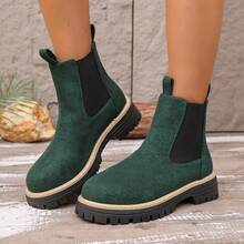 Nouvelles bottes de cheville à talon épais pour femmes, bout rond, pour l'automne/l'hiver - Militaire verte - Voir 1