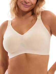 Women's Minimizer Bra Wireless Full Coverage Seamless Comfort Plus Size No Underwire Everyday T-Shirt Bra - Skin Color - View 12