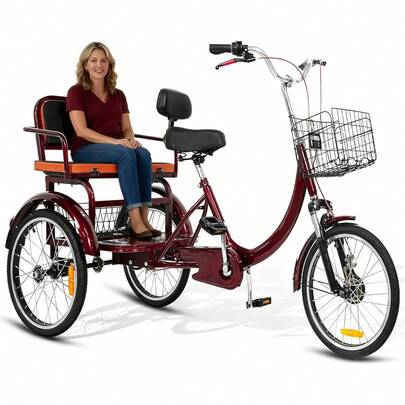 Adult Tricycle, 20 Inch 3-Wheel Bikes Carrying Passengers And Cargo, Trike For Adults With Front Baskets For Women, Seniors, Men, Low Step-Through Cruiser Bike For Cycling, Picnic, Outing