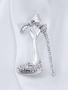 1 pieza Broche de lazo con rhinestones elegante, accesorio de moda con diseño de tacón alto adecuado para trajes, cárdigans y chales de mujer, adornado con rhinestones brillantes
