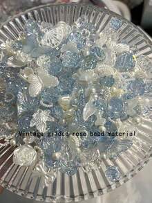 Approx. 80pcs/70g Aurora Blue Mixed Rose Imitation ABS Pearl Crushed Ice Material Mixed DIY Bracelet, Phone Case, Necklace Jewelry, Handmade Gift For Friends, Multi-Purpose Jewelry Accessories With Hole