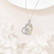 Collar con forma de corazón de plata de ley 925, zorro/koala/jirafa/vaca de las tierras altas/conejillo de indias/hadas/cardo escocés/margaritas/gatos/patos/león, collar con colgante de animales de - N-León - Ver 7