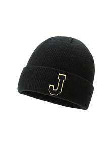 1 件儿童 A-Z 26 字母印花针织帽，柔软温暖秋冬头饰，适合婴儿少女女孩日常使用生日礼物 - 黑色 - 查看 7